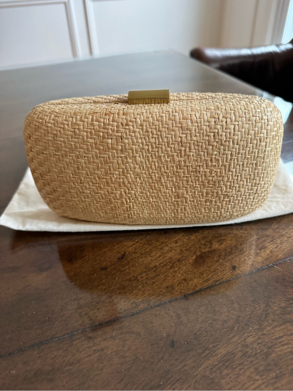 Woven Straw Clutch with Gold Hardware